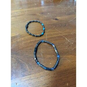 Beaded Bracelet Set with Magnetic Closure – Black & Blue Accents